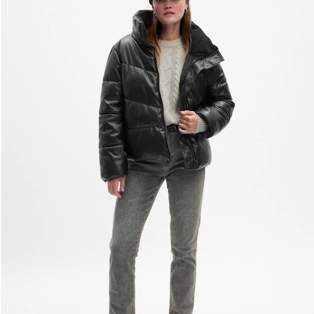 Relaxed Vegan Leather Puffer Jacket